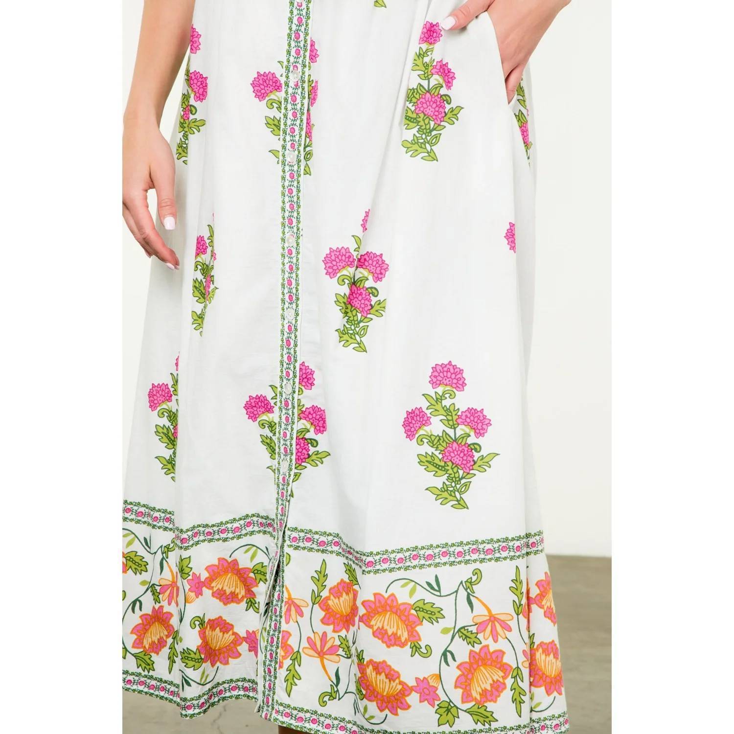 New Thml Tie Strap Floral Midi Dress In White